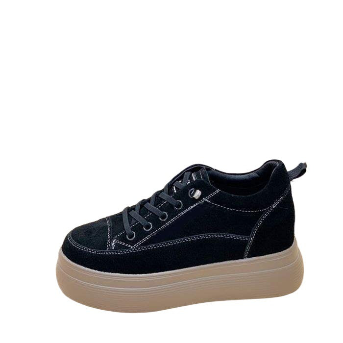 New Spring Thick-Soled Height-Increasing Women's Shoes, Versatile Black Platform Casual Shoes for Winter
