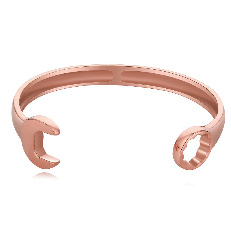 Fashion Trend Men's Stainless Steel Wrench Open Bracelet Electroplated gold Personalized Titanium Steel Jewelry Wholesale