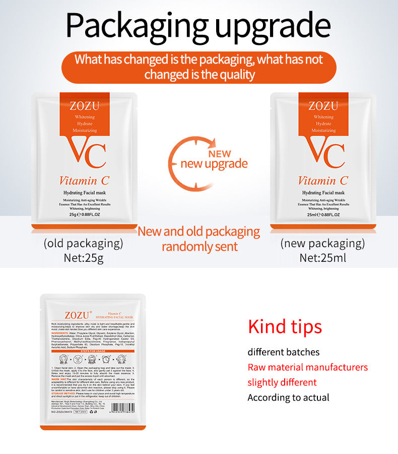 VC Facial Mask ZOZU Vitamin C Hydrating Moisturizing and Nourishing  foreign trade skincare products live wholesale