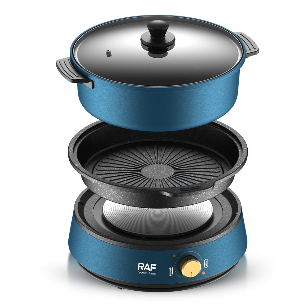 RAF European Standard Household BBQ Hot Pot Grill All-in-One Pot Multifunctional BBQ Machine Grilling and Stir-Frying Electric Grill Pan