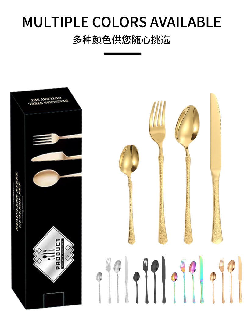 Stainless Steel Tableware Hotel Restaurant Crown Hammered Knife Fork Spoon24Set of Western Steak Knives and Forks