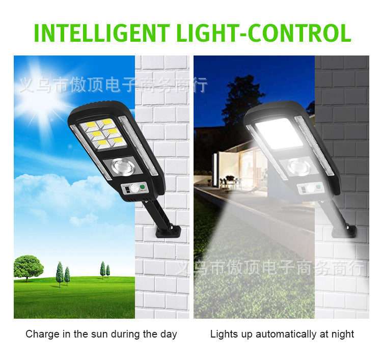 New outdoor solar light with colorful warning street light COB Garden Light with Human Body Sensor with Remote Control