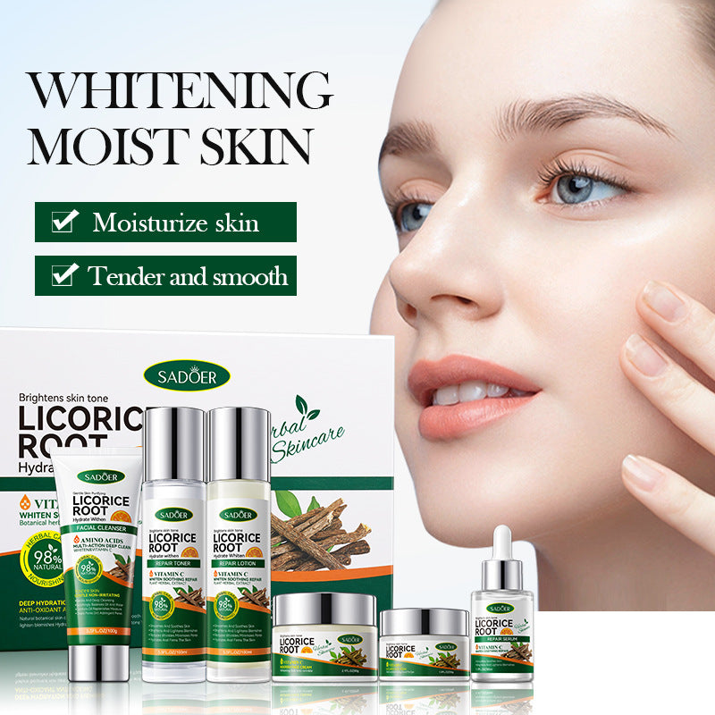 Licorice VC Skin care set SADOER Whitening, hydrating, skin rejuvenation, nourishing six-piece set for cross-border foreign trade wholesale