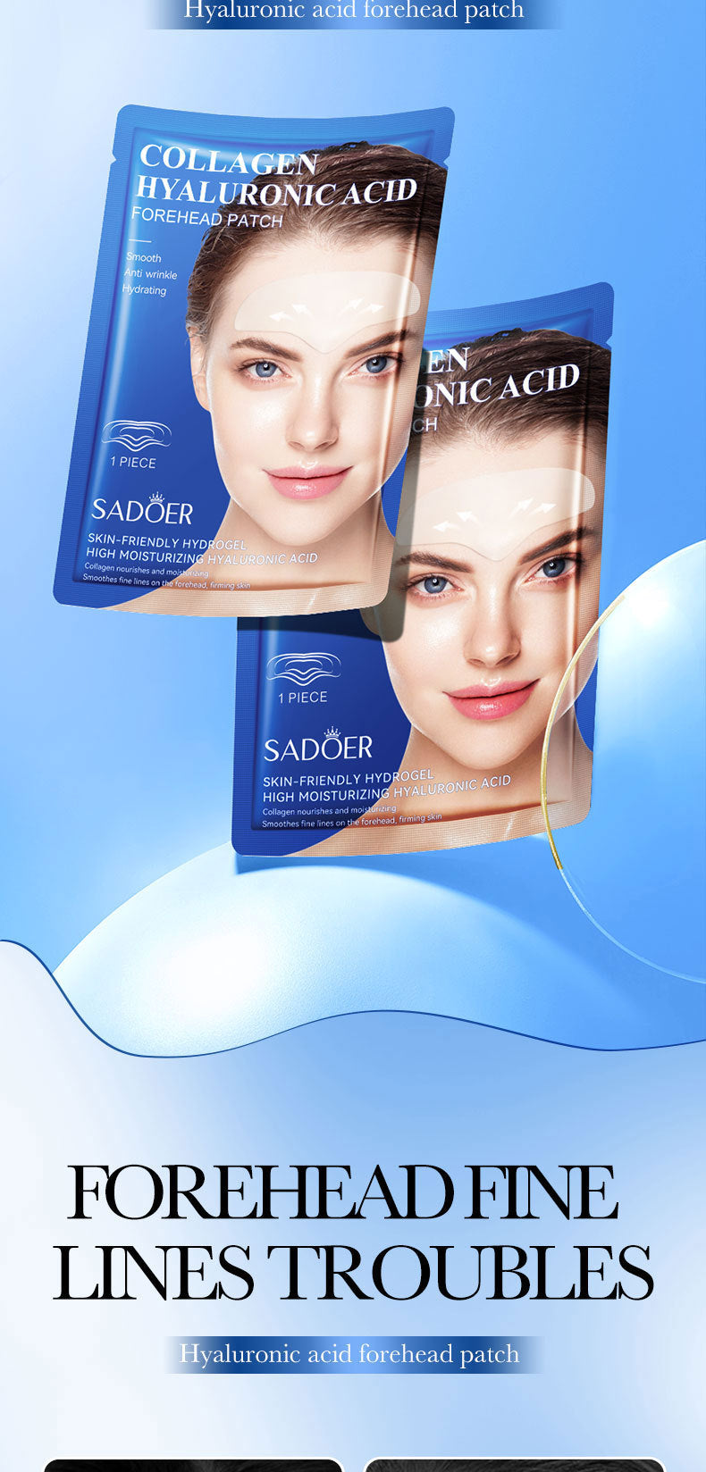 Hyaluronic Acid Forehead Patch SADOER Collagen Firming Improves Forehead Wrinkles  Wholesale