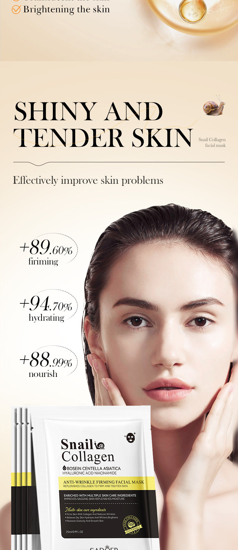 Snail Face Mask SADOER Collagen anti-wrinkle firming delicate skin mask  wholesale