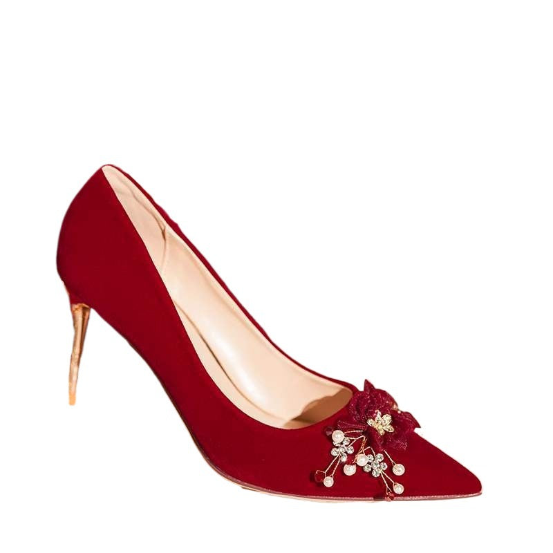 2025New Style Chinese-French Wedding Dress Toast Wedding Banquet Wedding Shoes Women Xiuhe Dress Low Heel Comfortable Bride High Heels
