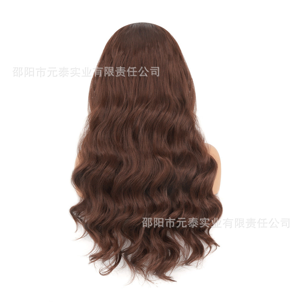 New European and American Style Women's Black Small Middle Part Big Wave Synthetic Long Curly Hair Lace Front Wig Wholesale