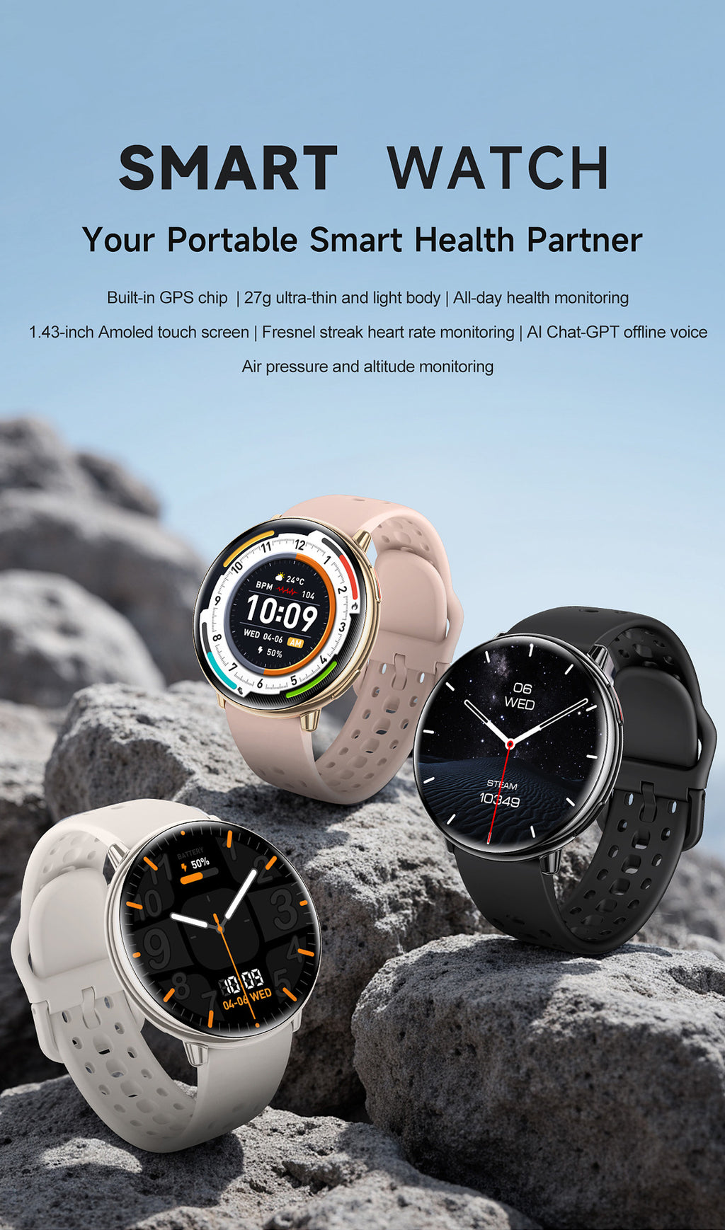 HD21Smart Watch Bluetooth Call Heart Rate Pedometer Sleep Monitoring Deep Waterproof GPS Beidou Positioning Track