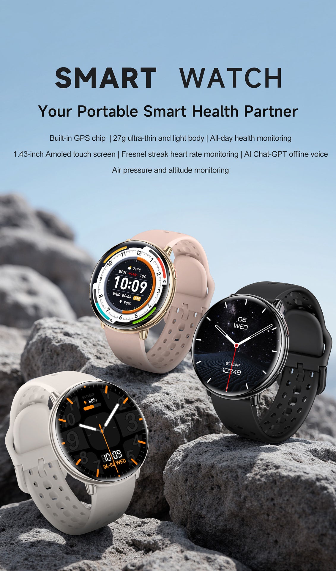 HD21Smart Watch Bluetooth Call Heart Rate Pedometer Sleep Monitoring Deep Waterproof GPS Beidou Positioning Track