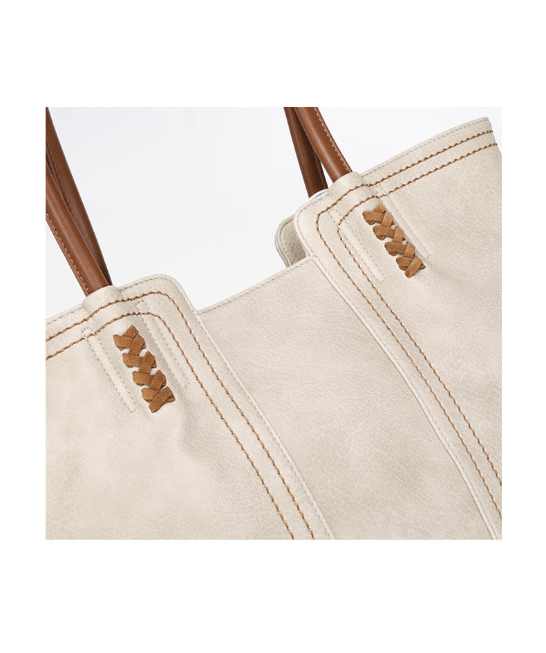 Korean Style2024New Fashionable and Elegant Simple Tote Bag Retro Large Capacity Mother-Daughter Bag for Women Shoulder Handbag Commuting