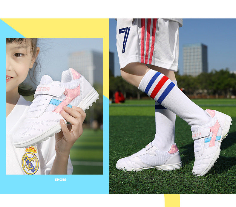 New football shoes for men and women with Velcro for children TF Broken Nail Style Youth Student Grassland Flat Training Shoes