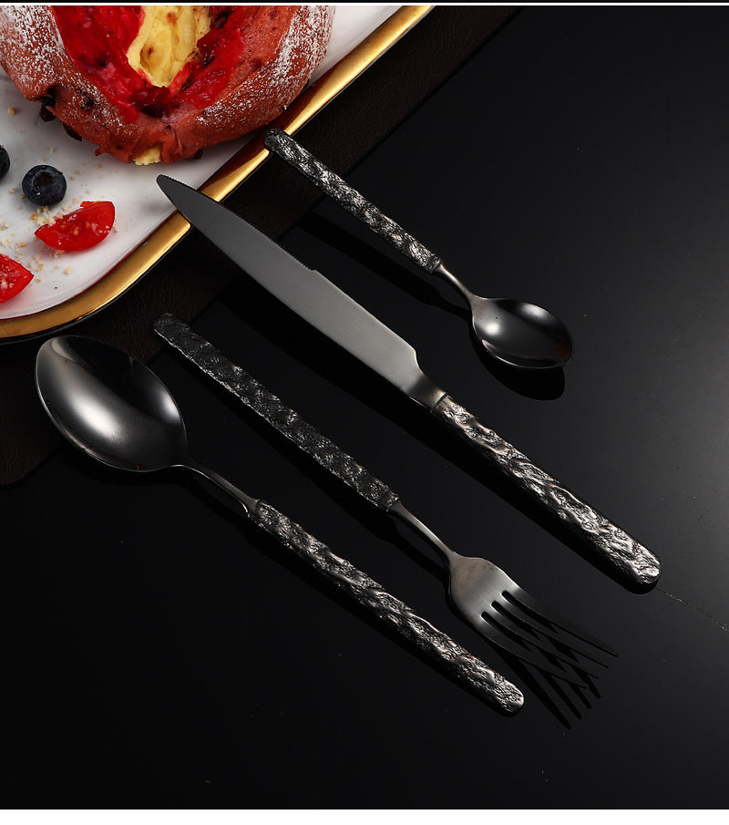 410Stainless Steel Cutlery Hotel Restaurant High-end Stone Pattern Knife Fork Spoon Set Western Cuisine Thickened Steak Knife Fork