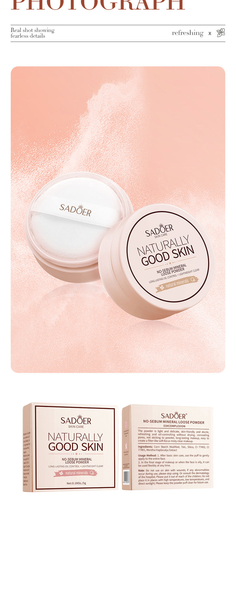 Makeup SADOER Mineral Loose Powder Refreshing Lightweight Setting Concealer Powder  Wholesale
