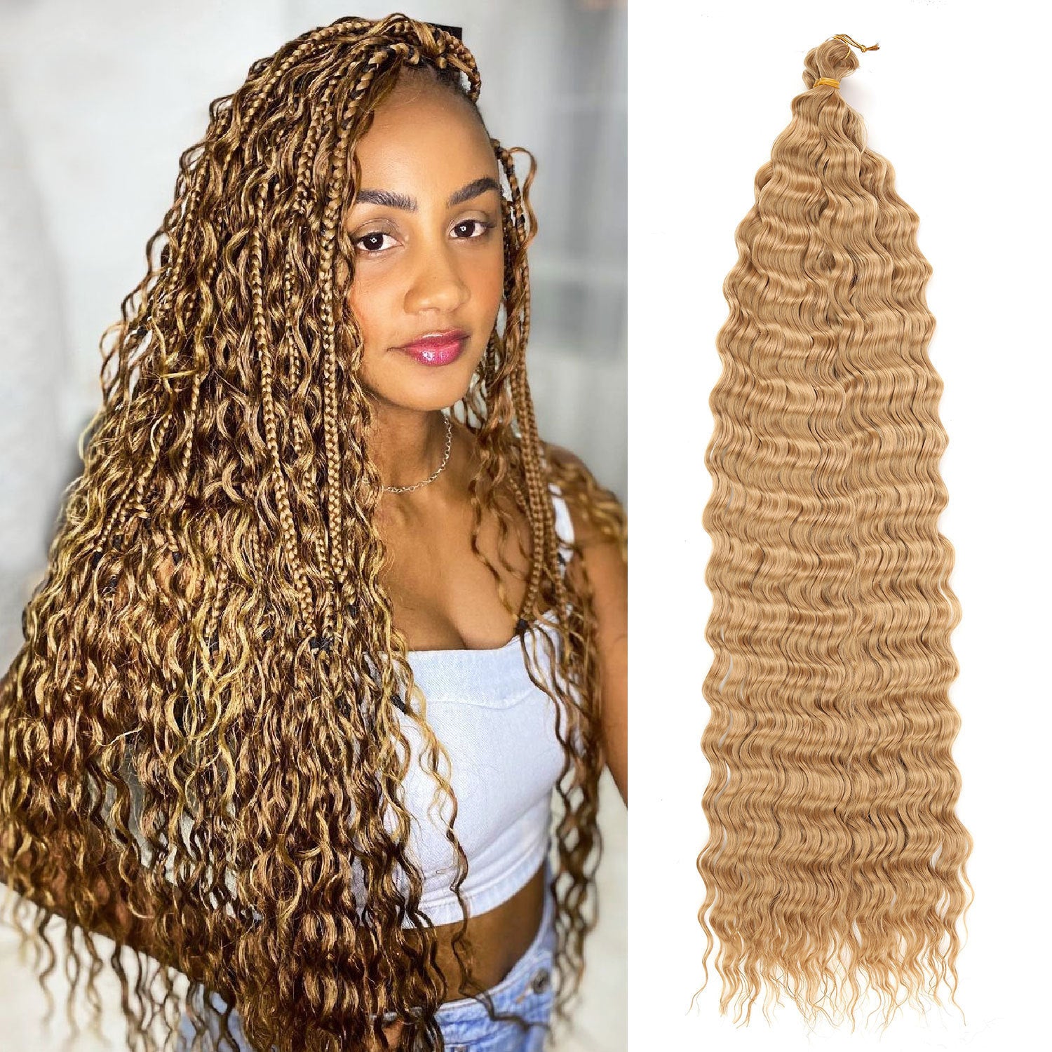 European and American Cross-Border African Synthetic Hair Wig Crochet Hair Extensions Curly Hair Piece DeepWaterWaveHair Long Curly Hair