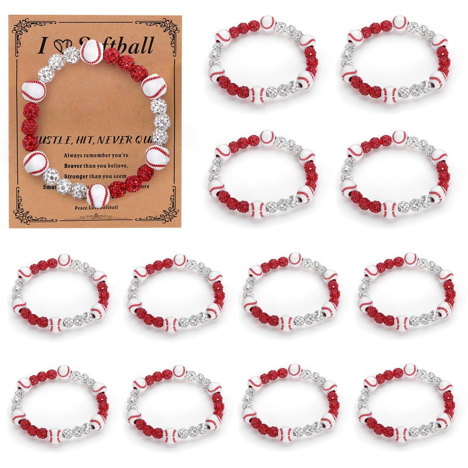 Clay Drill Ball Bracelet Shamballa Drill Ball Elastic Bracelet Sports Fan Gift Bracelet Red Stripe Baseball Bracelet