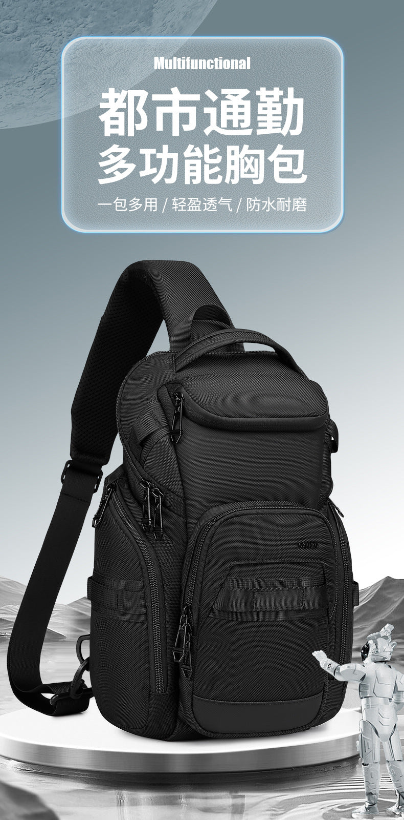 OZUKO Men's Chest Bag Waterproof Large Capacity Multifunctional Crossbody Bag Trendy Portable Lightweight High-end Feel Single Shoulder Bag