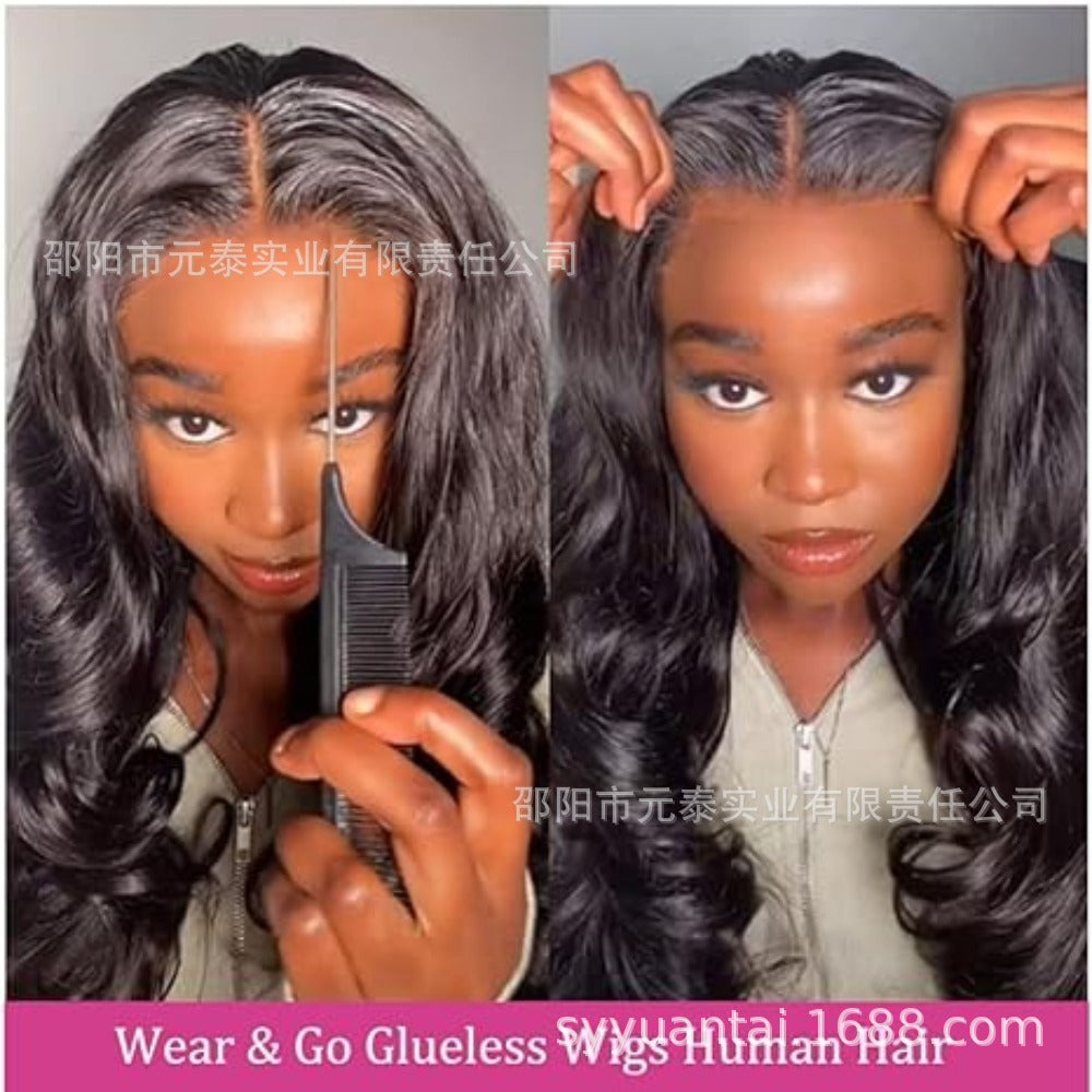 European and American Style Black Big Wave Long Hair Wig for Women, Amazon Available, Front Lace Mesh Synthetic Wig, European and American Style