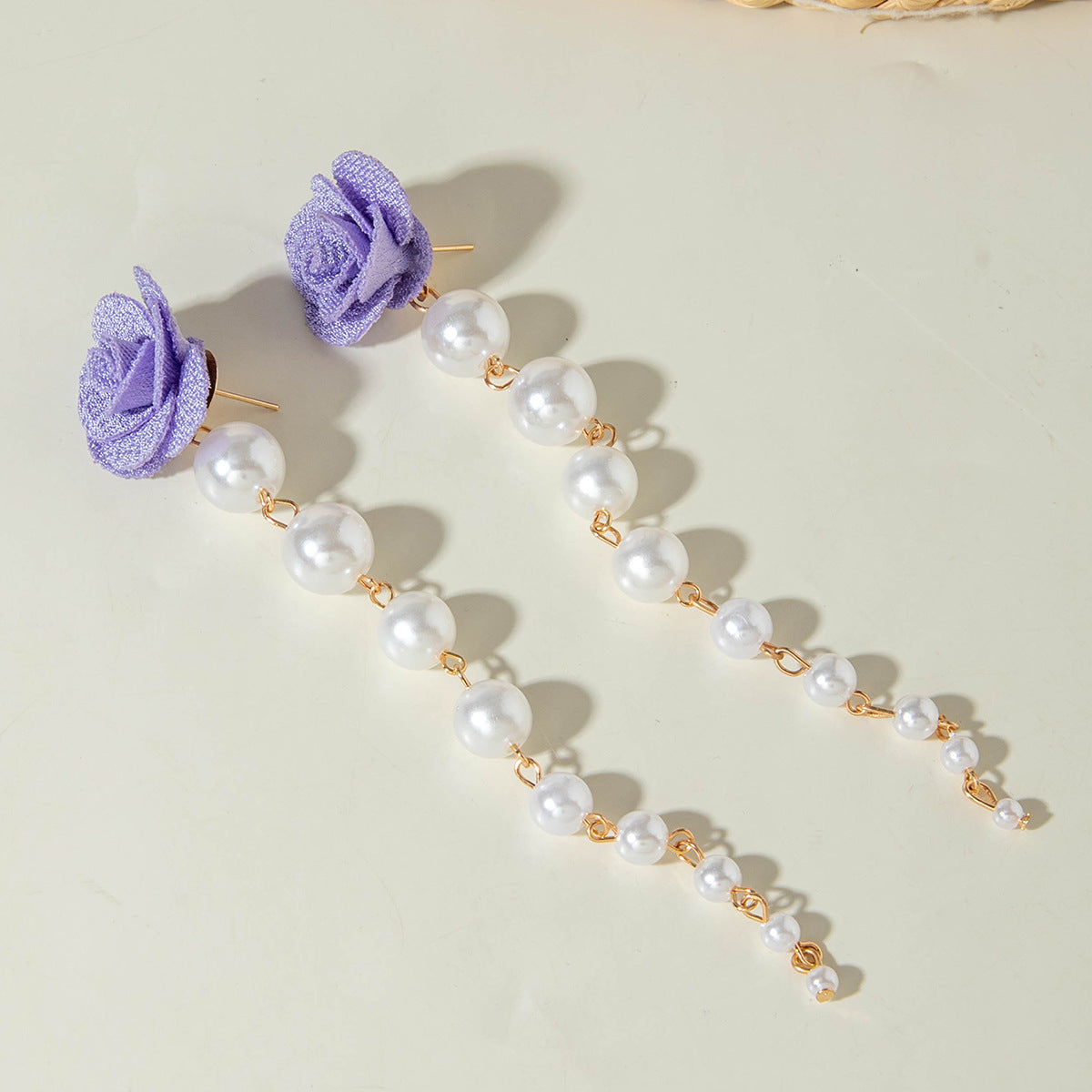 European and American Fresh Fabric Colorful Pearl Earrings Sweet Rice Bead Tassel Tulip Flower Earrings