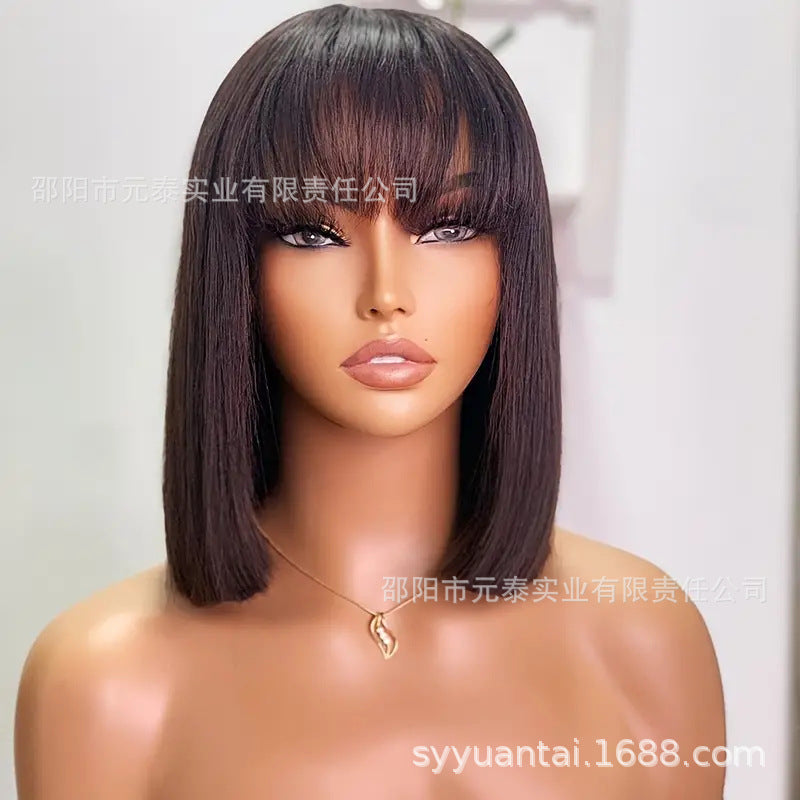 180 % Density 3*1 Lace Human Hair Bob Wig with Bangs Fringes