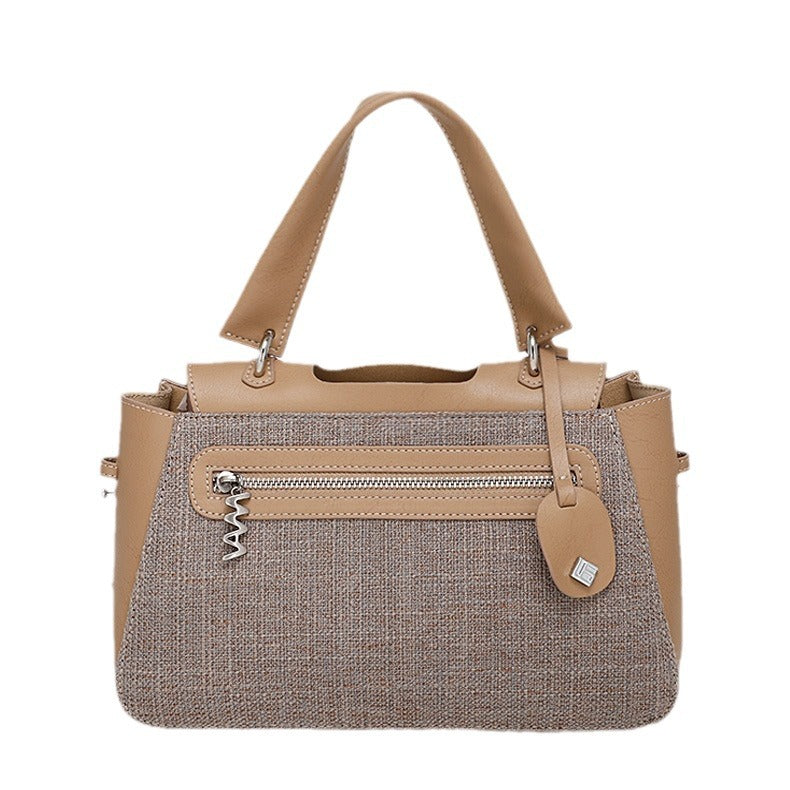French-style Light Luxury New Niche Design Cowhide Stitching Handbag2024Crossbody Retro Small Square Bag