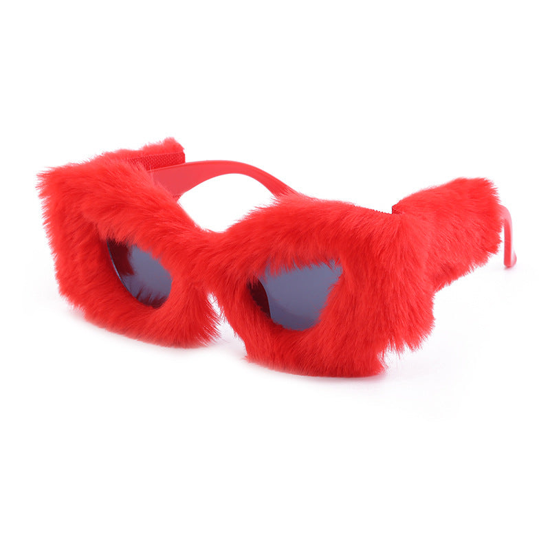 Puppy Style Plush Winter Sunglasses for Women Fashion Cat Eye Sunglasses European and American Style Sunglasses
