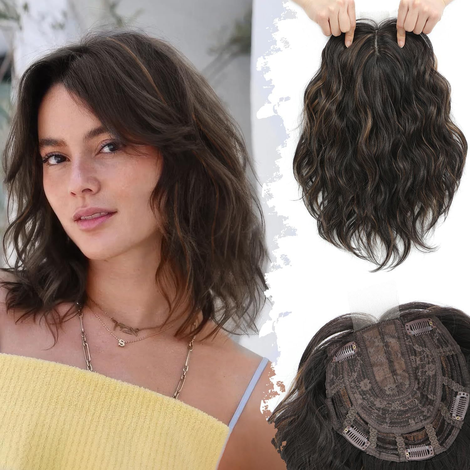 Small Lace Wig Set Export Synthetic Fiber Medium Length Women's Top Natural Middle Part Bangs Hairpiece Wig