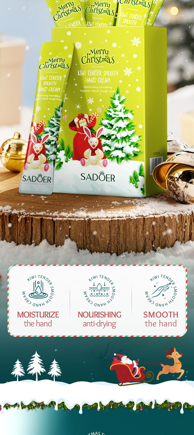 Christmas Kiwi Smooth Hand Cream SADOER Anti-chapped Moisturizing Hand Cream  Wholesale