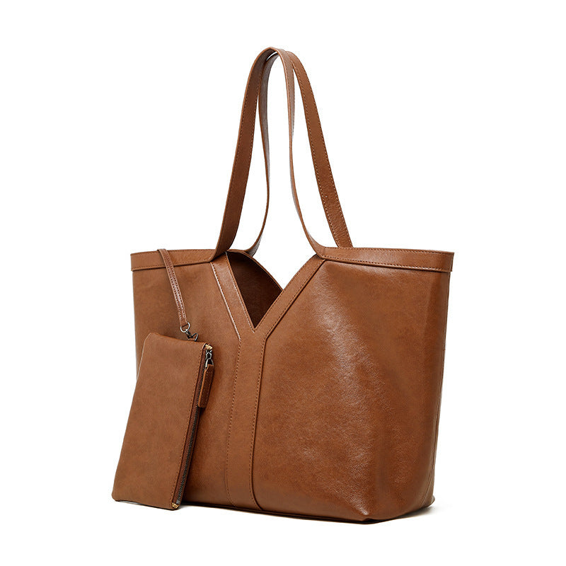 Minimalist Korean Style Tote Bag Shoulder Bag Versatile Large Capacity Women's Bag Underarm Bag Light Luxury Fashion Handbag Cowhide