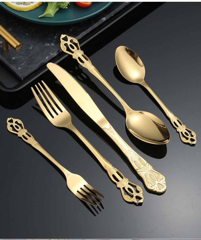 Stainless Steel Cutlery Restaurant Royal Court Knife Fork Spoon Set Hotel Western Cuisine European Retro Relief Steak Knife Fork