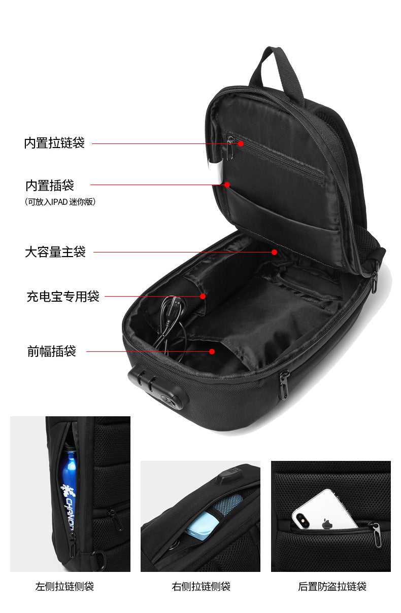 OZUKO Anti-theft Men's Chest Bag Waterproof Oxford Cloth Single Shoulder Crossbody Bag Chest Portable Multifunctional Trendy Bag