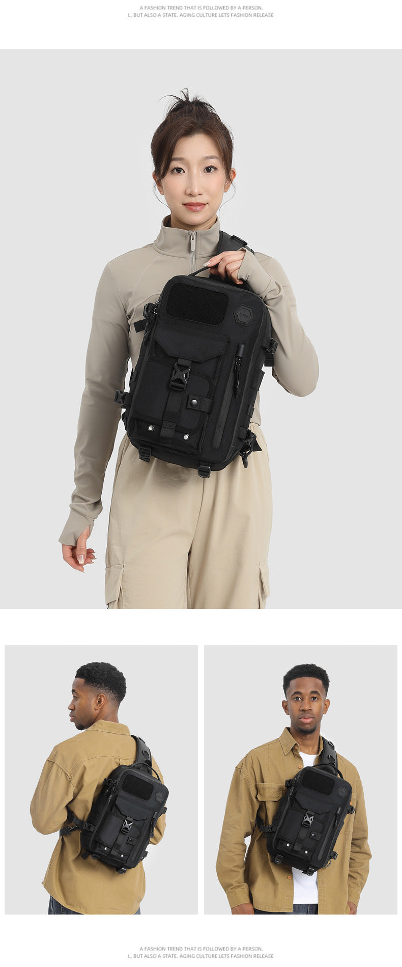 OZUKO Tactical Chest Bag Men's Waterproof Crossbody Bag Outdoor Sports Small Backpack Trendy Shoulder Portable Men's Bag