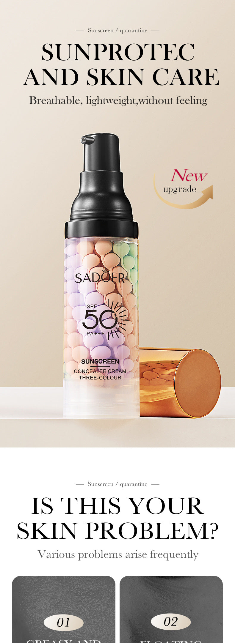 Makeup SADOER Three-color Rainbow Primer Brightening Skin Tone Sunscreen Makeup Base  Wholesale