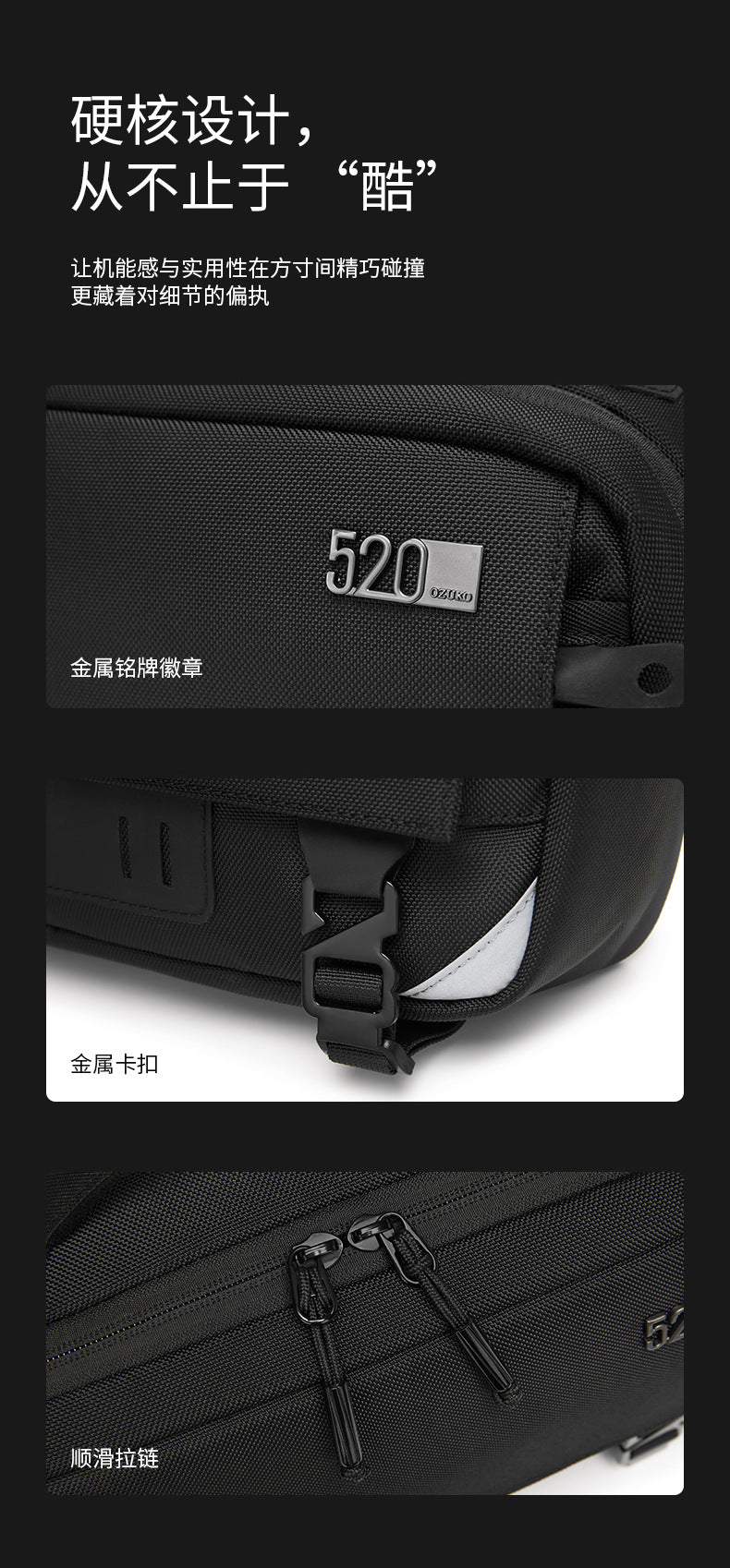 ozuko Men's Crossbody Bag Shoulder Bag Waterproof Large Capacity Outing Portable Bag High-end Multifunctional Trendy Brand