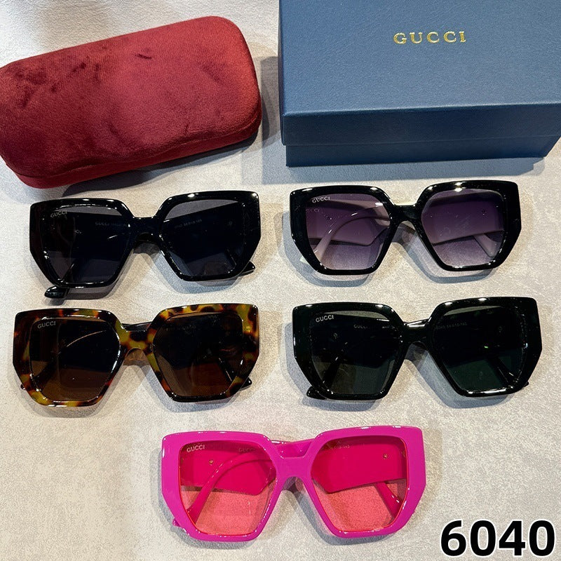 G Home Sunglasses European and American Style ins Xiaohongshu Celebrity Style Sunglasses Square Frame Color Block Legs Unisex GG6040