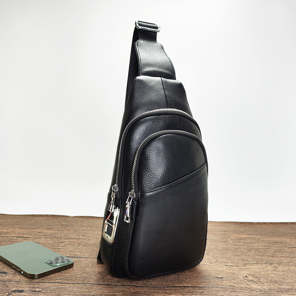 Anti-theft Fingerprint Lock Bag Top Layer Cowhide Men's Single Shoulder Crossbody Bag Multifunctional Crossbody High-end Genuine Leather Chest Bag