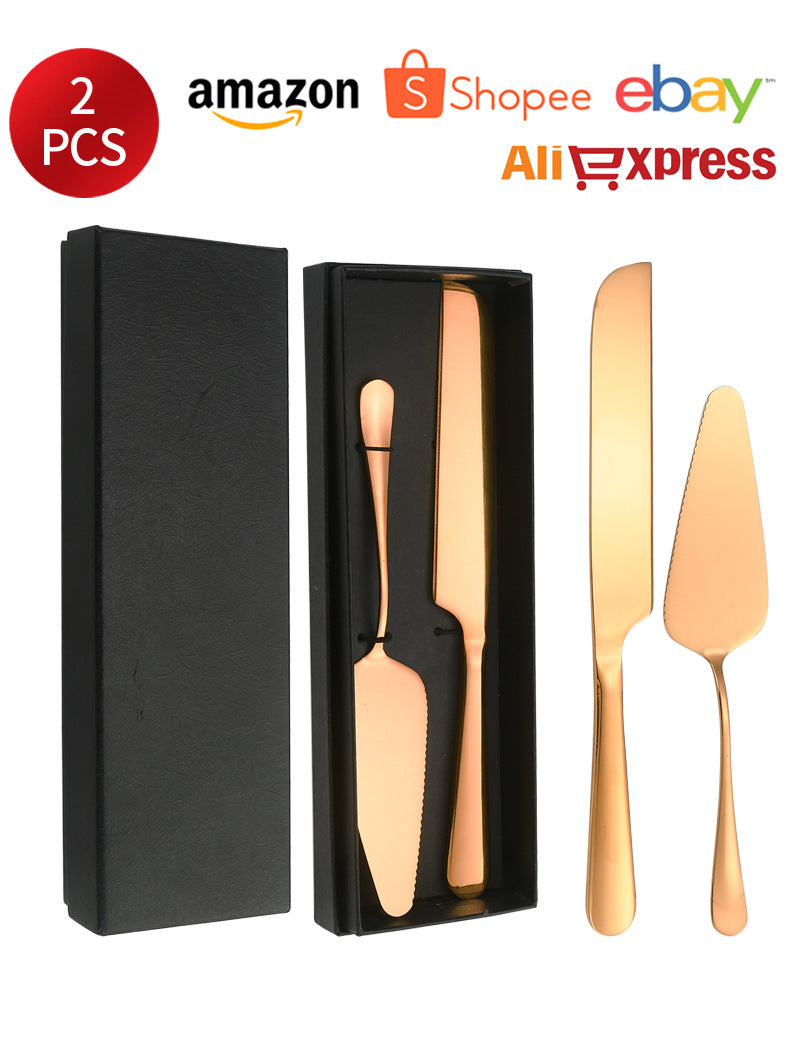 Stainless Steel Cake Knife and Spatula Set for Home Use gold Bread Knife and Spatula Restaurant Pizza Dessert Spatula Baking Utensils