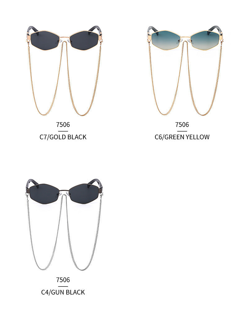 New Women's Sunglasses Fashion Chain Personality Round Frame Korean Style Sunglasses Wholesale Glasses sunglasses