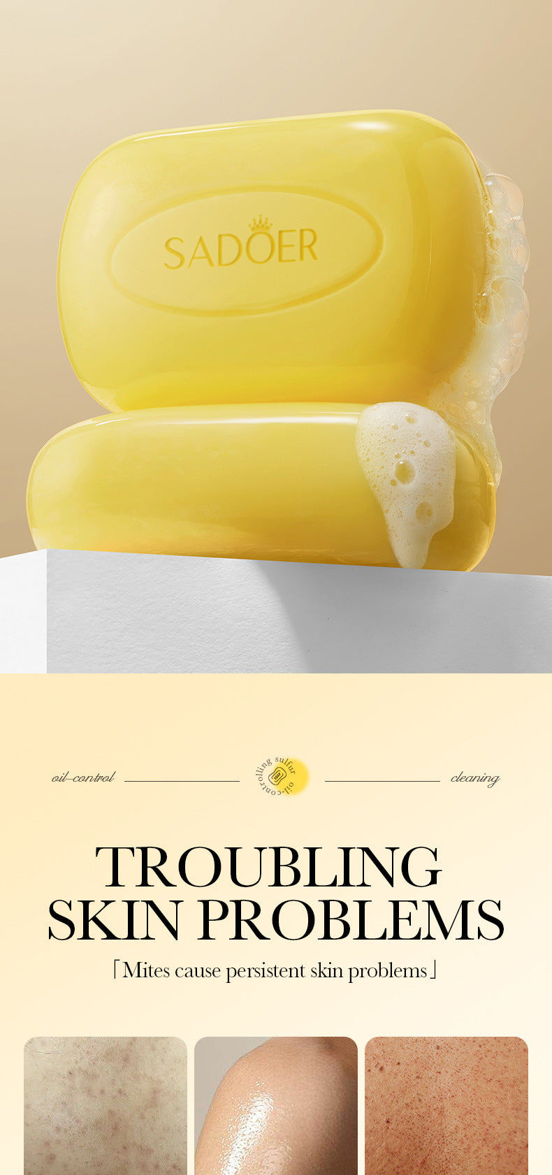 Sulfur Mite Removal Soap125gSADOER Universal Handmade Soap for Body Cleansing, Fragrant Soap, Cross-Border Wholesale