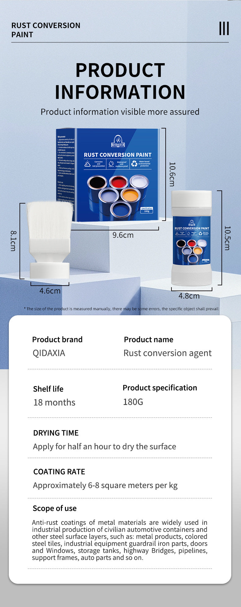 Water-based Anti-rust Paint Metal Paint Rust-free Rust Conversion Paint Color Steel Tile Renovation Rust Fixing Agent Multi-color Conversion Paint