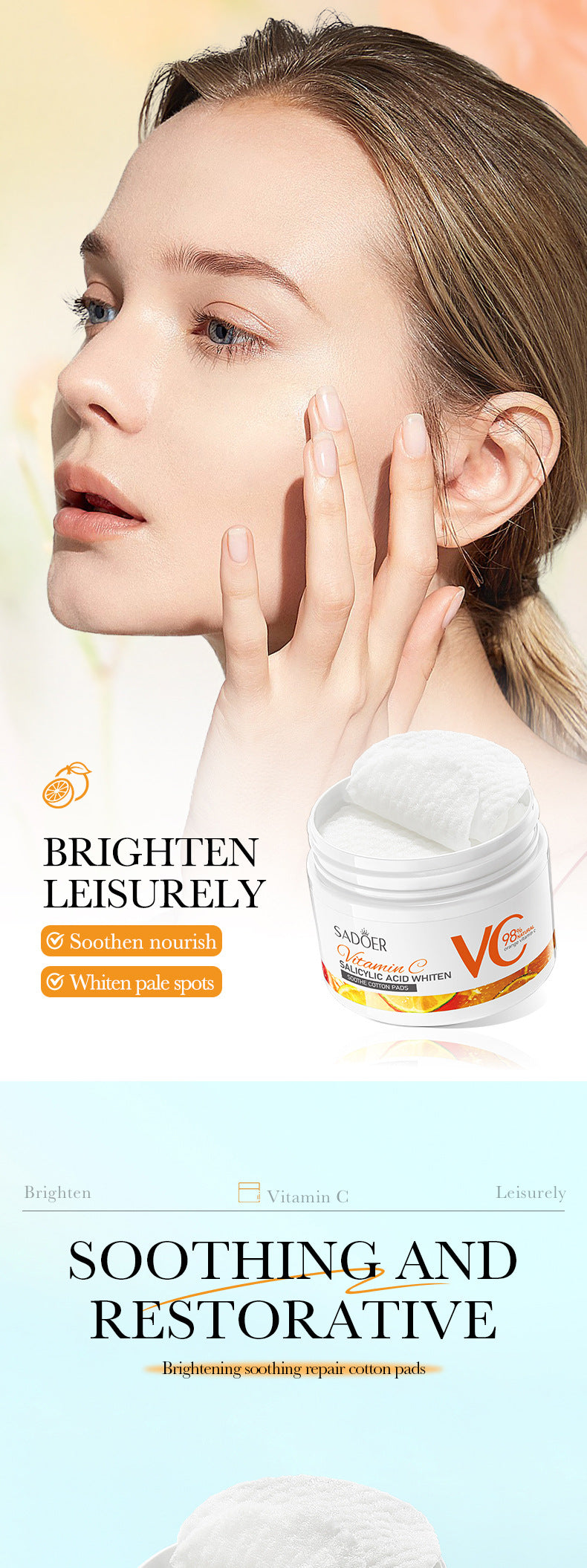 Vitamin C Cotton Sheet SADOER Salicylic Acid Whitening and Rejuvenating Mask Cross-Border Wholesale