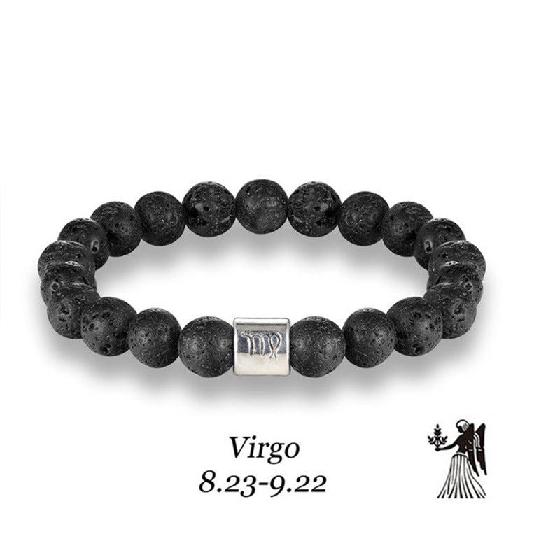 Twelve Constellations Bracelet Men's Natural Volcanic Stone8mm Beaded Capricorn Scorpio Pisces Friendship Zodiac Bracelet