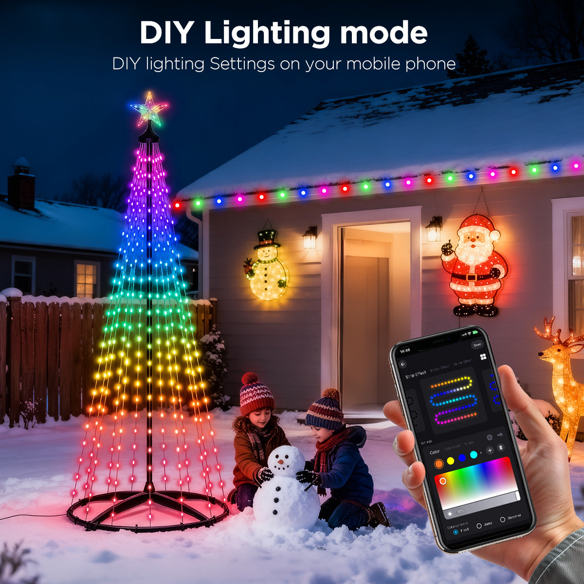 Christmas Tree Decoration Light Bluetooth Stand Tree Light Christmas Lighting Garden Decoration Light Pentagram Waterfall Light USB Style