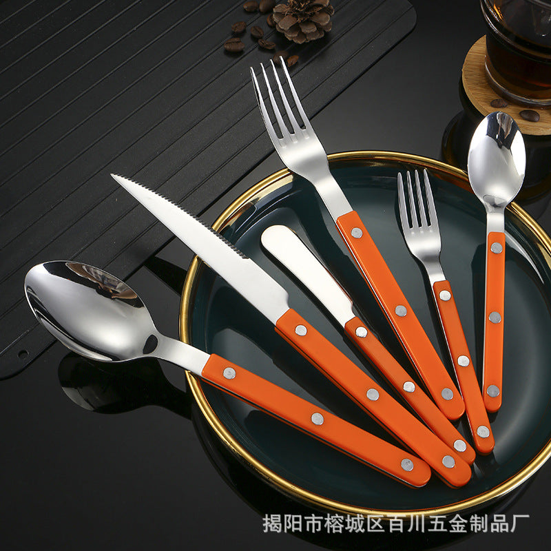 304Mirror Western Tableware Set ABS Handle Butter Knife Fork Spoon Clip Handle Steak Dessert Spoon Fork Plastic Handle