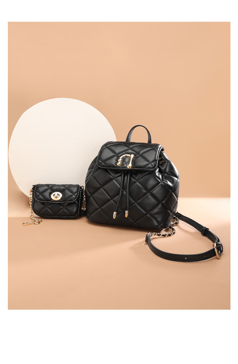 Chanel Style Quilted Design Simple Backpack for Women Mini Version Versatile New Niche High-end Small Backpack with Chain