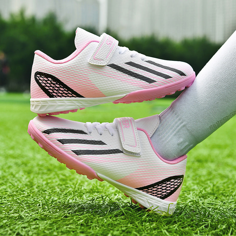 New football shoes for men and women with Velcro for children TF Broken Nail Style Youth Student Grassland Flat Training Shoes