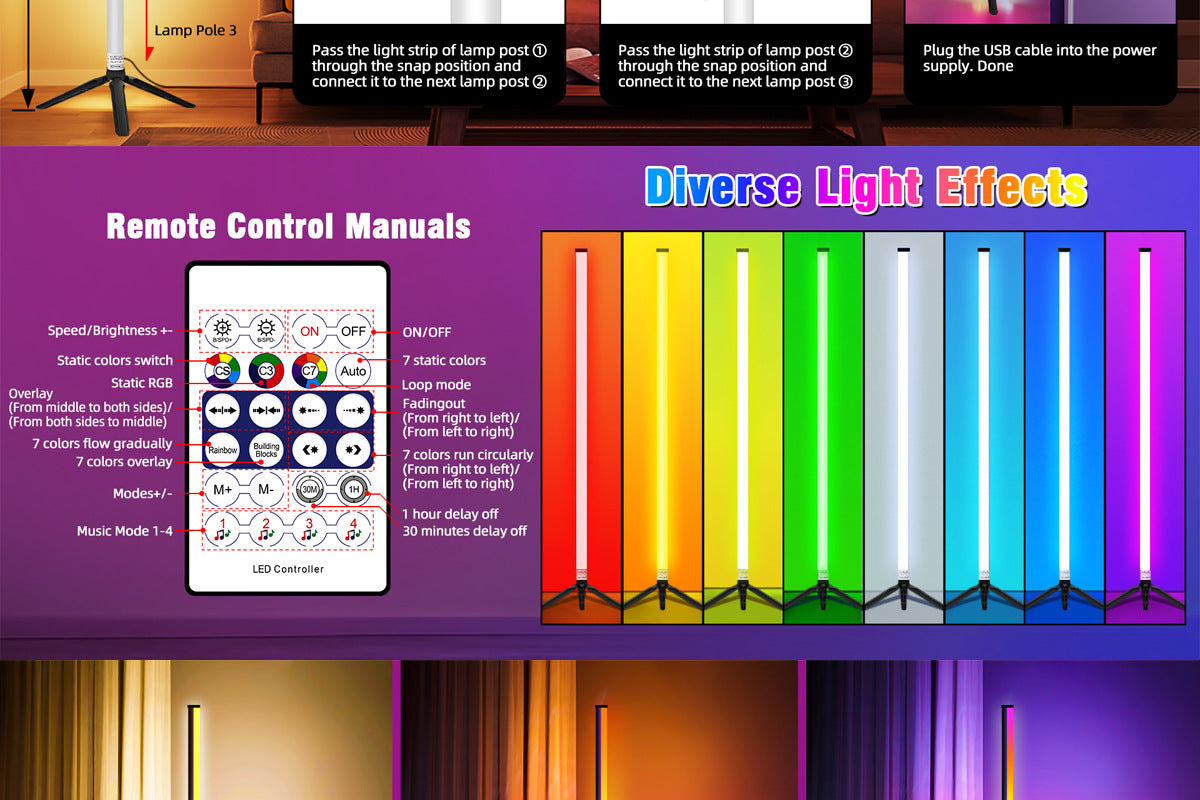 Triangular Floor Lamp Iridescent Floor Lamp Ambient Light led Floor Lamp RGB Floor Lamp USB Corner Light Sound Pickup Lamp