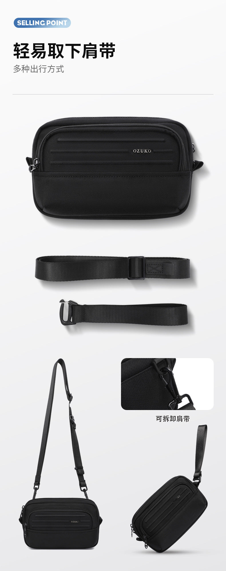 ozuko Men's Clutch Bag Multi-Functional Portable Small Crossbody Bag Travel Commute Lightweight Trendy Brand Storage Men's Bag