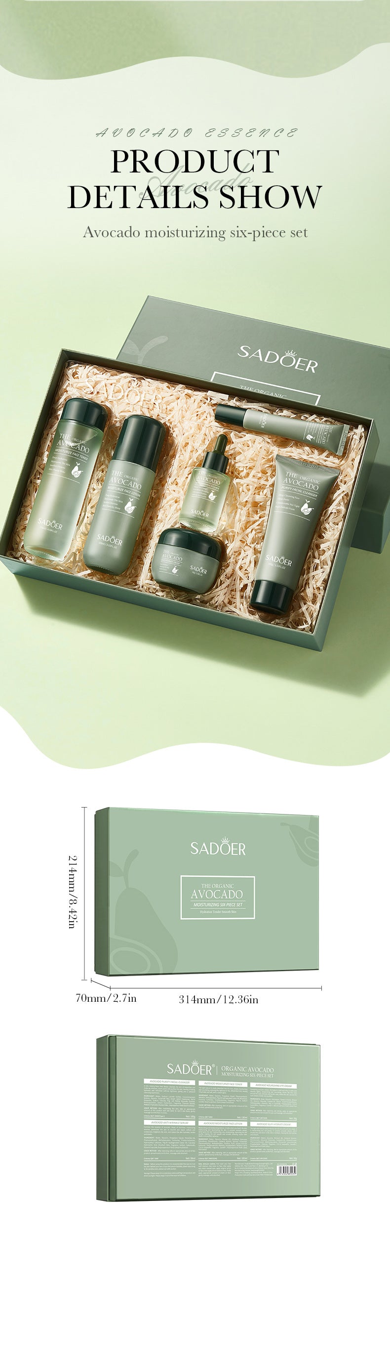 Avocado Skincare Set SADOER Cleansing, hydrating, and moisturizing six-piece set for  foreign trade wholesale