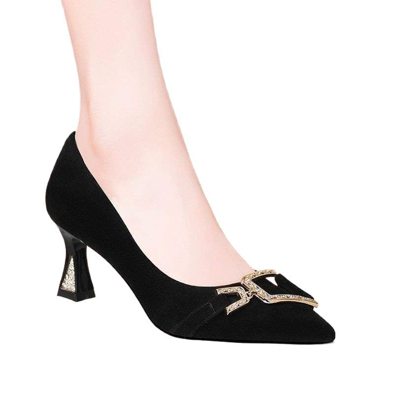 Women's Ultra Shallow Mouth Single Shoes2025New Soft Leather Pointed Toe Small Leather Shoes Suede Casual High Heels Women's Trendy