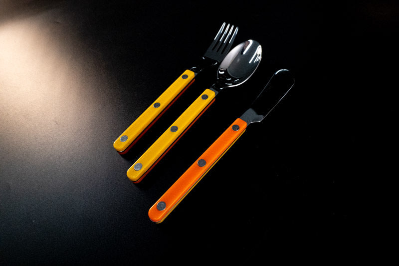 304Mirror Finish Western Tableware Set Color Block Two-Tone Handle Butter Knife Fork Spoon Clip Handle Steak Dessert Spoon Fork